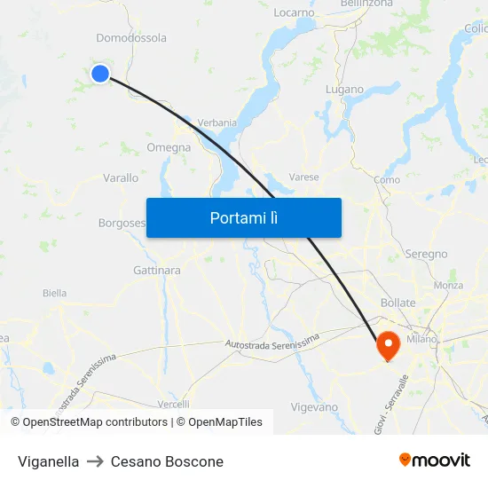 Viganella to Cesano Boscone map