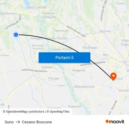 Suno to Cesano Boscone map