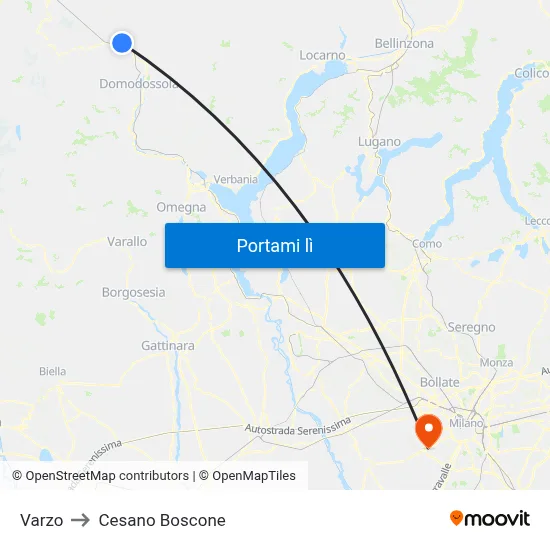 Varzo to Cesano Boscone map