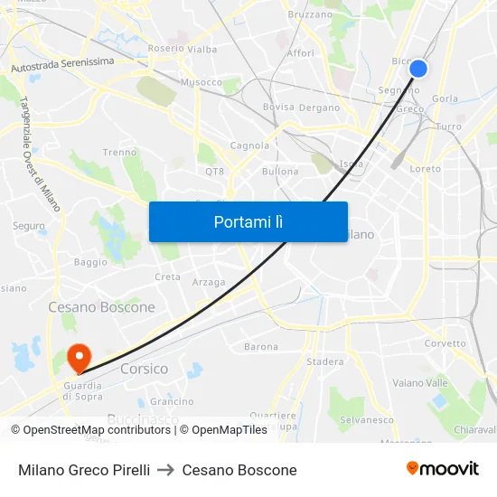 Milano Greco Pirelli to Cesano Boscone map