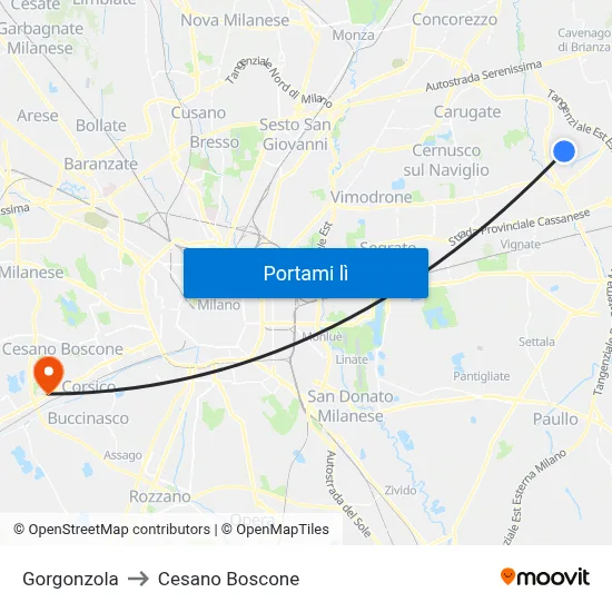 Gorgonzola to Cesano Boscone map