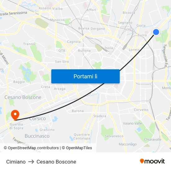 Cimiano to Cesano Boscone map
