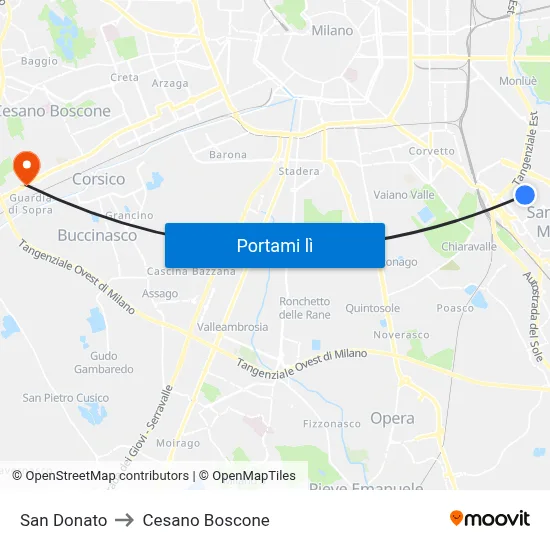 San Donato to Cesano Boscone map