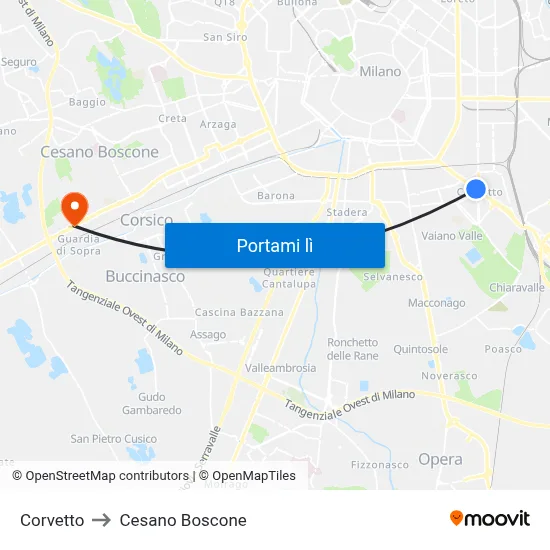 Corvetto to Cesano Boscone map