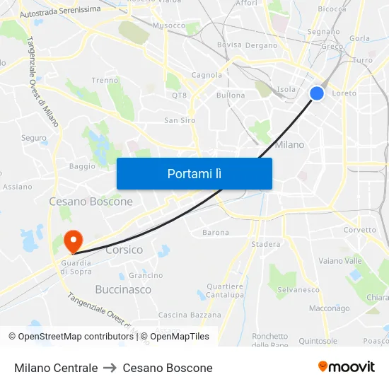 Milano Centrale to Cesano Boscone map