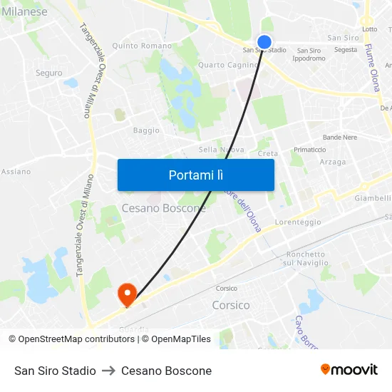 San Siro Stadio to Cesano Boscone map