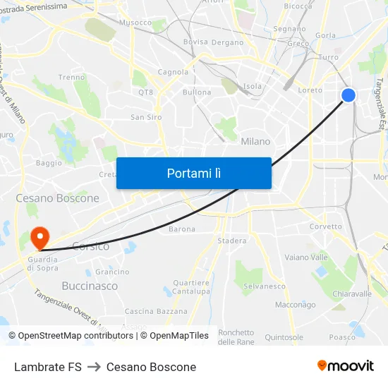 Lambrate FS to Cesano Boscone map