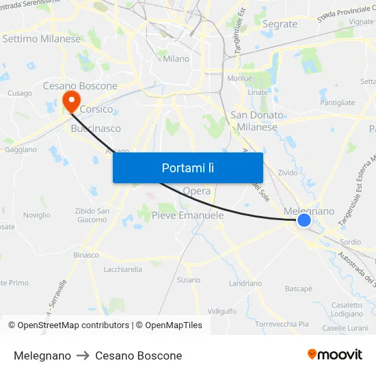 Melegnano to Cesano Boscone map