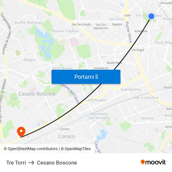 Tre Torri to Cesano Boscone map