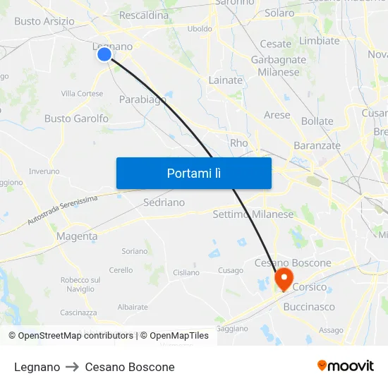 Legnano to Cesano Boscone map