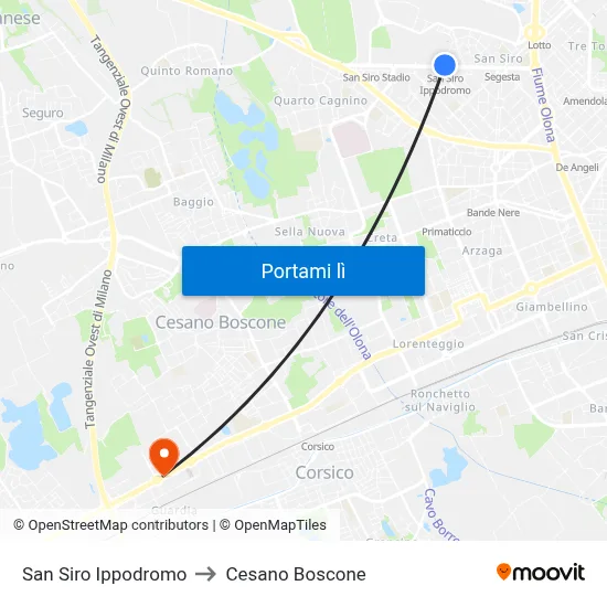 San Siro Ippodromo to Cesano Boscone map