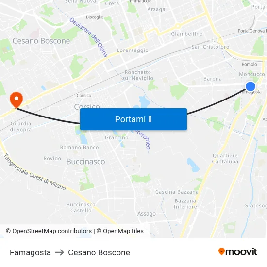 Famagosta to Cesano Boscone map