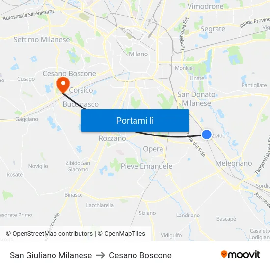 San Giuliano Milanese to Cesano Boscone map
