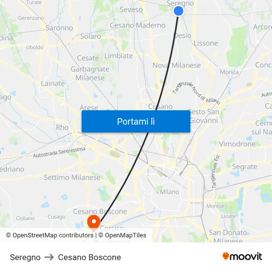 Seregno to Cesano Boscone map