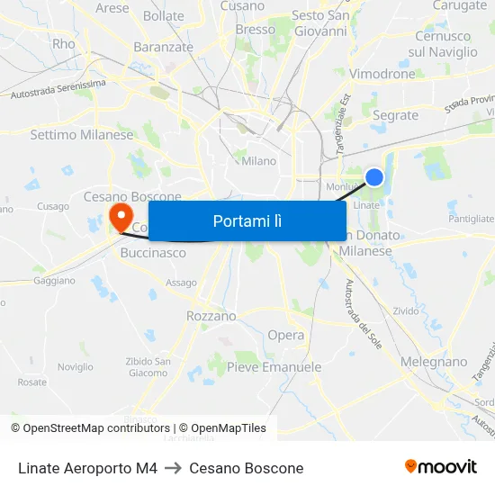 Linate Aeroporto M4 to Cesano Boscone map