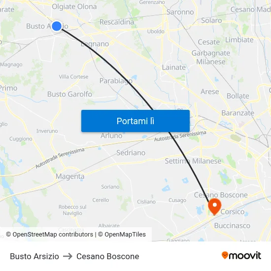 Busto Arsizio to Cesano Boscone map