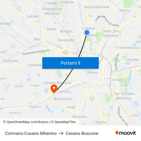 Cormano-Cusano Milanino to Cesano Boscone map