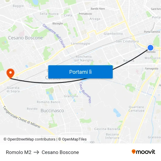 Romolo M2 to Cesano Boscone map