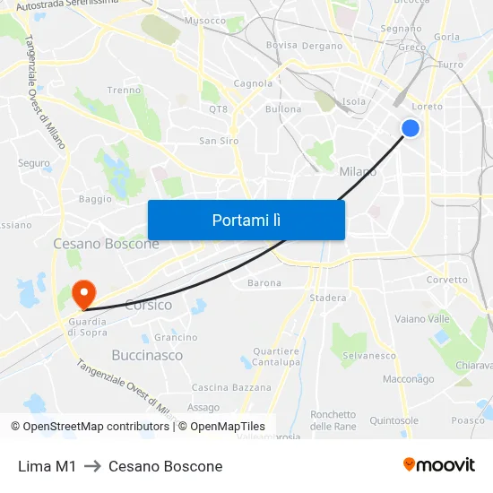 Lima M1 to Cesano Boscone map