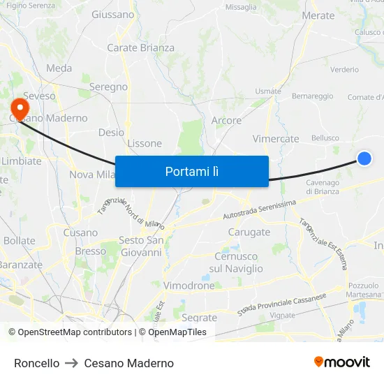 Roncello to Cesano Maderno map