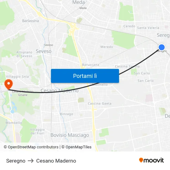 Seregno to Cesano Maderno map