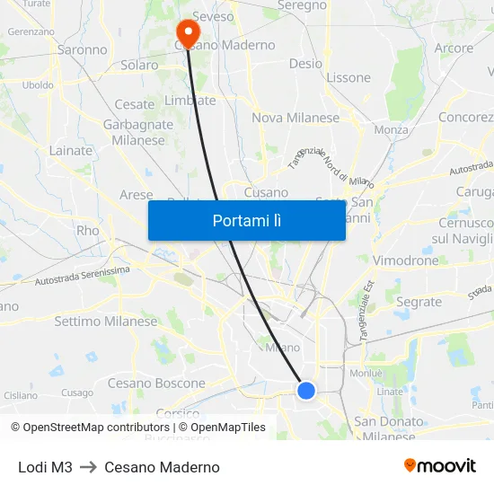 Lodi M3 to Cesano Maderno map