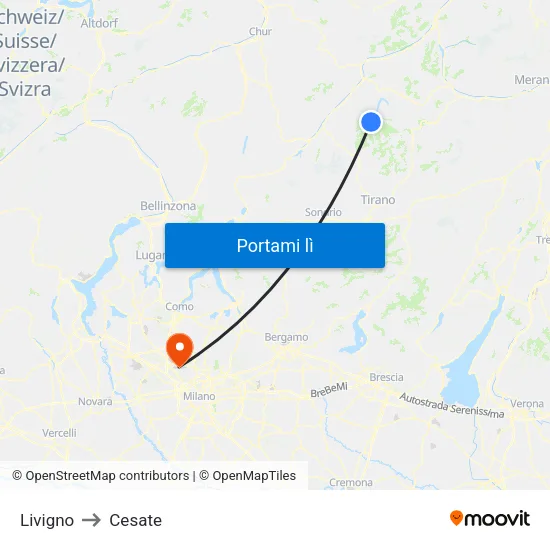 Livigno to Cesate map