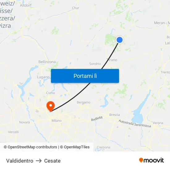 Valdidentro to Cesate map