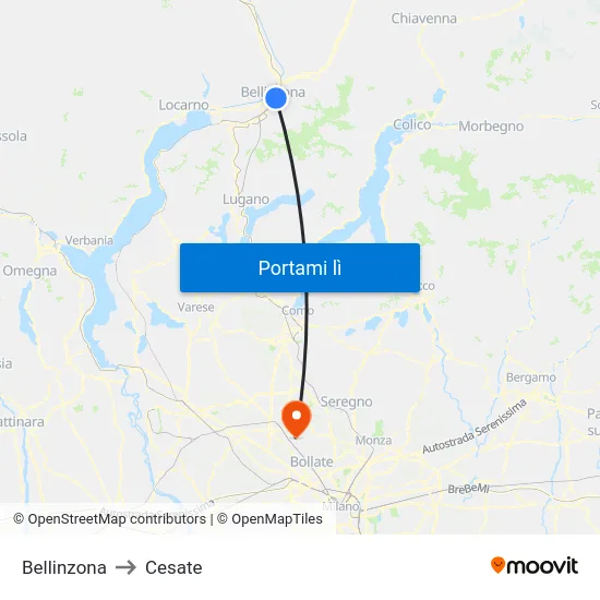 Bellinzona to Cesate map