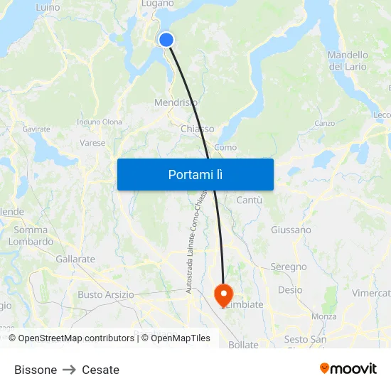 Bissone to Cesate map