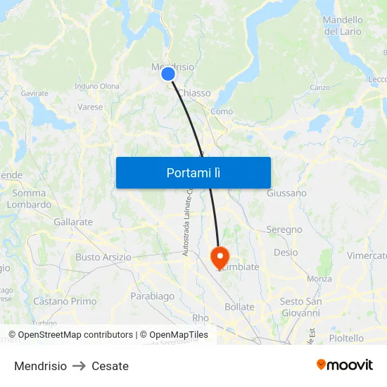 Mendrisio to Cesate map