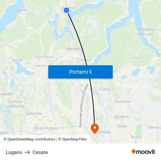 Lugano to Cesate map