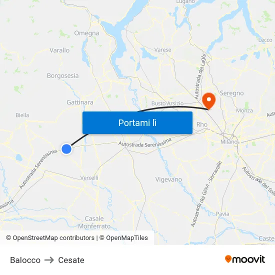 Balocco to Cesate map