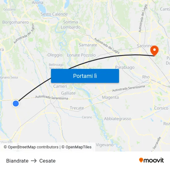 Biandrate to Cesate map