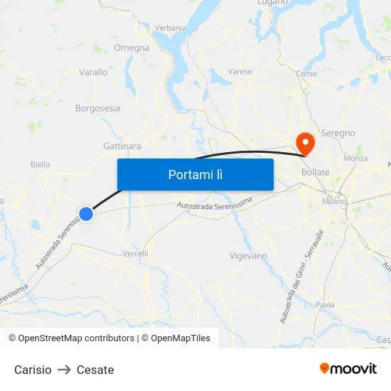 Carisio to Cesate map