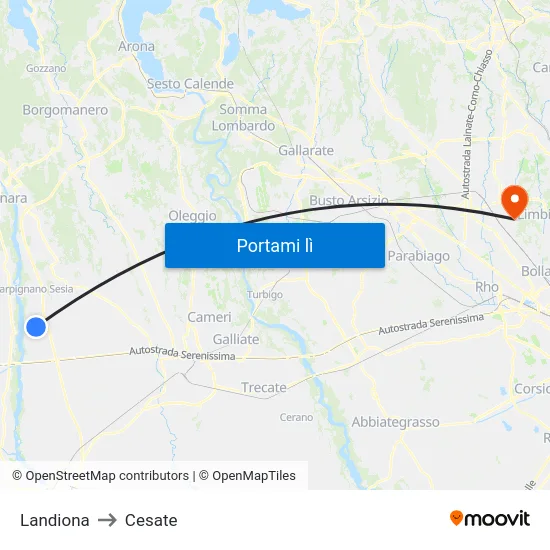 Landiona to Cesate map