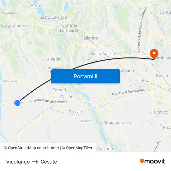 Vicolungo to Cesate map
