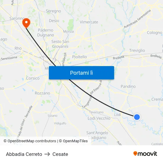 Abbadia Cerreto to Cesate map