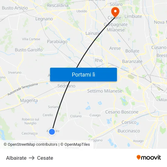 Albairate to Cesate map