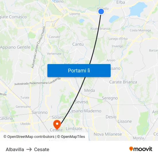Albavilla to Cesate map