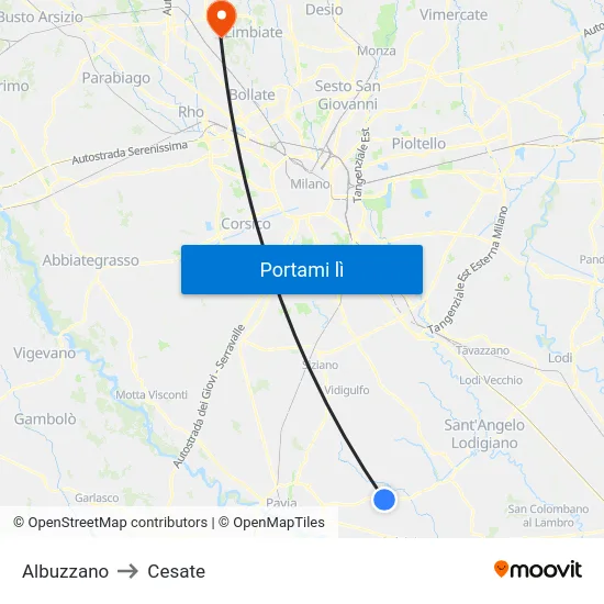 Albuzzano to Cesate map