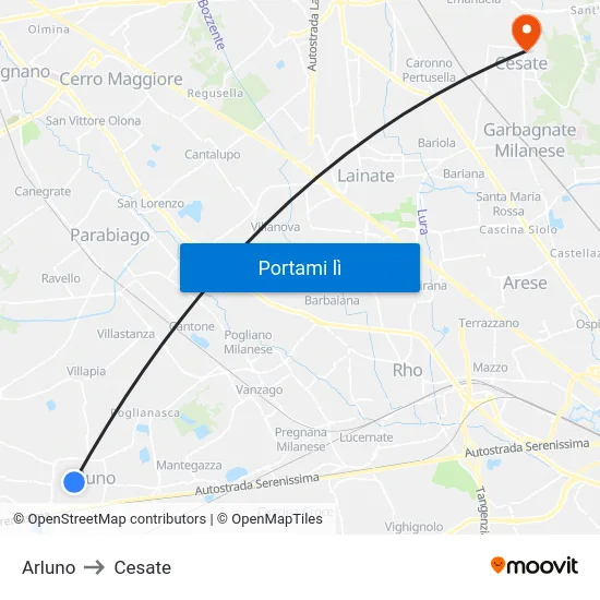 Arluno to Cesate map
