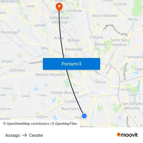 Assago to Cesate map
