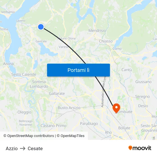 Azzio to Cesate map