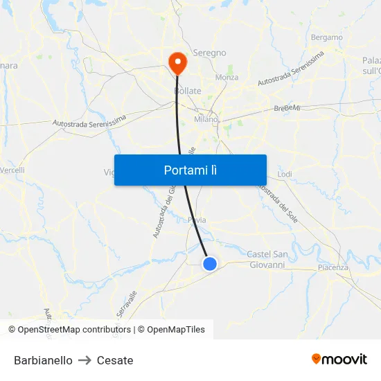 Barbianello to Cesate map