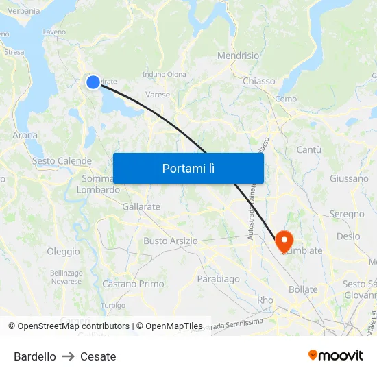 Bardello to Cesate map