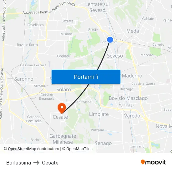Barlassina to Cesate map