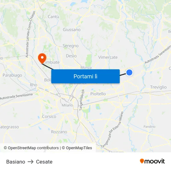 Basiano to Cesate map
