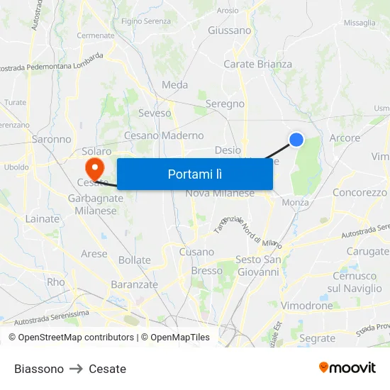 Biassono to Cesate map