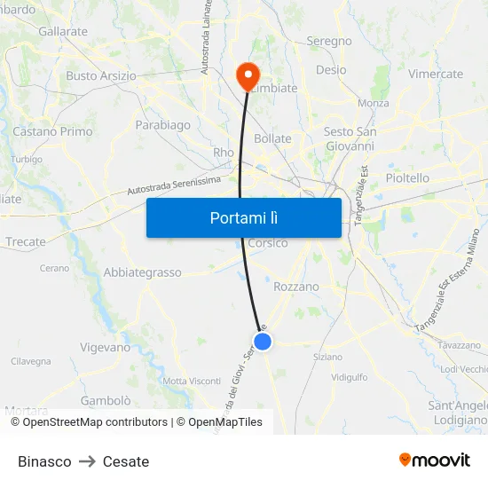 Binasco to Cesate map